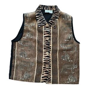Vintage Carolina Colours Tiger Jacquard Tapestry Vest Sz L Fall Winter Layer